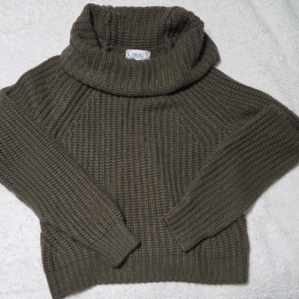 J. Jill Green Cowl Neck Sweater with Chunky Ribbed Knit